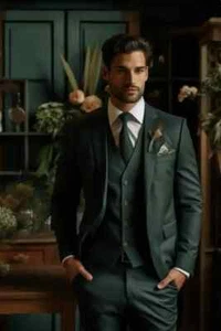 Men's Dark Emerald Green 3-Piece Suit – Luxe Tailored Formal Wear Blazer - Picture 1 of 6