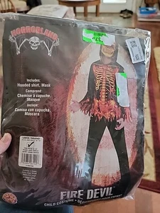 Fire Devil Child Costume Kids Halloween Fancy Dress Hooded Shirt Mask L 10/12 - Picture 1 of 10