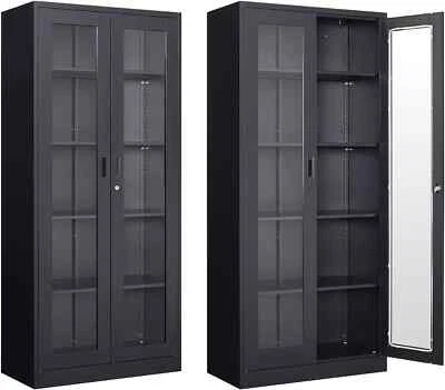 Vitrina con Puertas de Cristal, Coleccionables 15.8"D x 31.5"W x 71"H Negro, Metal Foto 1 de 4