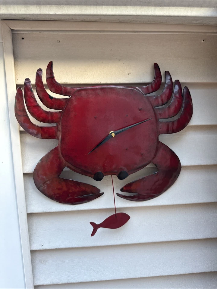 Metal Crab Wall Clock Nautical Beach Lake House Decor Fishing Handmade. Working - Image 1 of 4