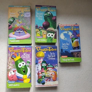 Veggie Tales 5 VHS Lot King George Larry Boy Dave Giant Pickle Madame Blueberry - Picture 1 of 15