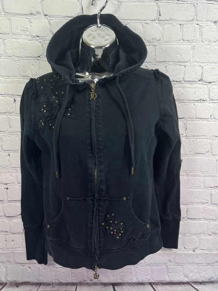 Sudadera con Capucha Hale Bob Los Angeles Negra Cremallera Frontal Talla S Embellecida Foto 1 de 4