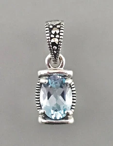 9923559 Pendente In Argento 925 Con Topazio Blu E Marcassite 0,7x2cm Vintage - Foto 1 di 3