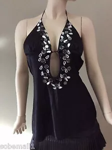 Marciano Black Silk Blend Beaded Halter Top Size M - Picture 1 of 4