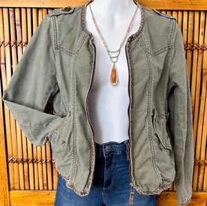 Daughters of the Liberation Army Green Back Knit Panel Zip Jacket Size 0/Small - Picture 1 of 6