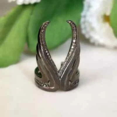 Angel Wings Diamond Ring 925 Sterling Silver with Natural Diamonds Fine Jewelry - Image 1 of 2