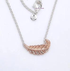 NEW 100% Authentic PANDORA 382575C01 Rose gold Floating Curved Feather Necklace - Picture 1 of 4