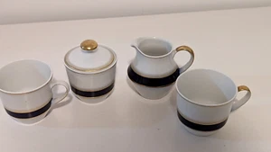 Set of 4 Arzberg  Porcelain China  Cobalt Blue & Gold Band Creamer, Sugar 2 Demi - Picture 1 of 8