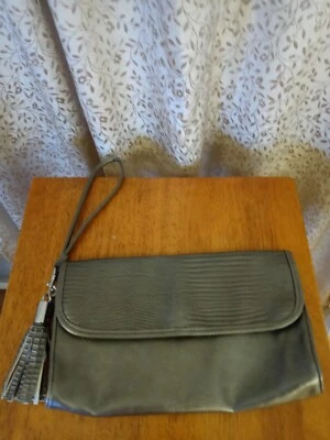 Merona Faux Leather Purse Gun Metal Grey Tassel Accent & Removable Strap Clutch - Image 1 of 4