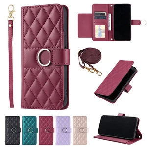 Luxury Leather Grid Card Wallet Cover Case For 16 15 14 13 12 11 Pro Max XR 7 8 - Picture 1 of 17