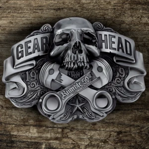 Herren Gear Head Kolben Totenkopf Biker Gürtelschnalle - Bild 1 von 7