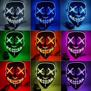 LED Purge Mask Glow in Dark Lightup Halloween Costume Scary Rave Festival Yellow - Picture 1 of 3