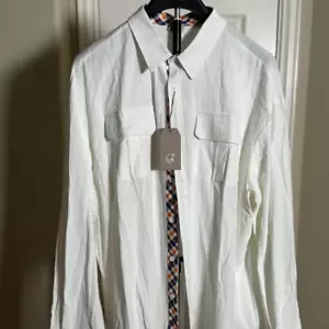 NEW HARDADDY White Long Sleeve Linen Dress/Casual Shirt 2XL Contrast sleeves - Picture 1 of 7