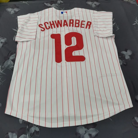 Kyle Schwarber #12 Philadelphia Phillies White Stripe Cool Base Stitched Jersey Cover