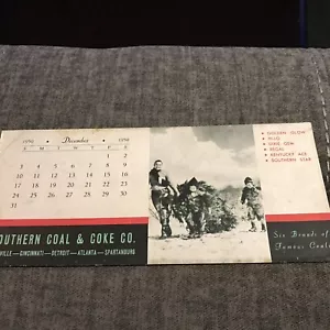 Cartolina pubblicitaria calendario dicembre 1950 Southern Coal & Coke Co. vintage 9"x 4" - Foto 1 di 3