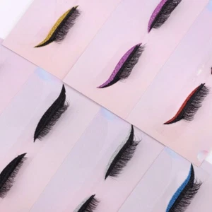 2 Pair Self-adhesive Eyeliner False Eyelashes Eyeshadow Stickers Party Holiday - Picture 1 of 19