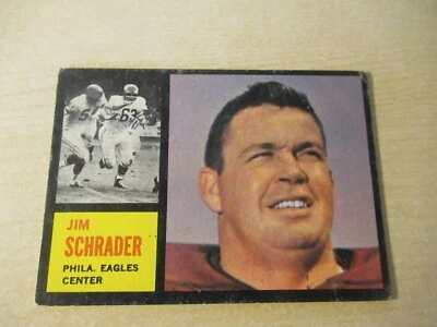 1962 TOPPS FOOTBALL JIM SCHRADER #121 PHILADELPHIA EAGLES MID GRADE STILL NICE! - Image 1 of 2