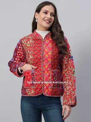 Rojo Algodón Acolchado Patchwork Chaqueta Handmade Mujer Ropa Abrigo - Imagen 1 de 4