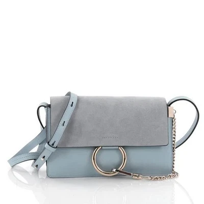 BARELY WORN CHLOE BLUE LEATHER & SUEDE MINI FAYE SHOULDER BAG 7"X4"W DUST BAG - Image 1 of 4