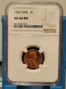 1967 1c SMS Lincoln Memorial Cent One Penny NGC MS66 RD  Unc - Picture 1 of 2