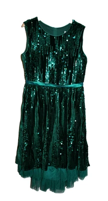 Girls Rare Editions Dark Green Fully Sequins Velour Holiday Party Dress Size 10 - Image 1 of 4