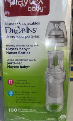 2 вкладыши для детских бутылок Playtex — 8–10 унций — 100 штук, НОВЫЕ в запечатанной коробке - Изображение 1 из 3