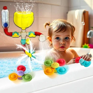 Interaktives Baby Badespielzeug Set Wasserrohr Sprinkler Saug Spinner Spiel Set Kind - Bild 1 von 7