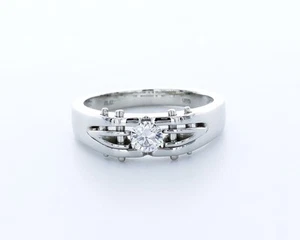 0,5 kt AGI natürlicher Diamant F/VS2 Rundschliff Platin breiter Band Pinky Herrenring - Bild 1 von 4