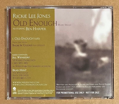 Rickie Lee Jones feat. Ben Harper - Old Enough RARE promo radio only CD single Foto 1 de 2