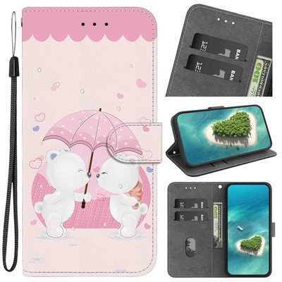 Flip Cute Love Bear Leather Card Slot Wallet Stand Covers For Various Phone Case - Image 1 of 4
