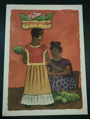Diego Rivera 1935 年女式出售水果稀有印花彩色石版画 F Kahlo Lt Edt — 第 1/4 张图片