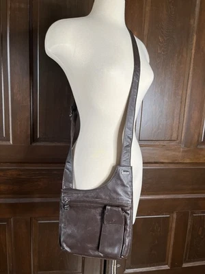 Perlina Нью-Йорк винтажный коричневый кожаный сумка через плечо сумочка регулируемый ремень - Изображение 1 из 4