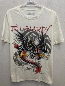 NUEVA Camiseta Ed Hardy Para Hombre Grande Marfil Estampado Gráfico Manga Corta Alada Pantera - Imagen 1 de 8