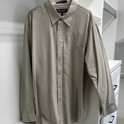 Camisa Brandini Para Hombre XL Manga Larga Con Botones Bronceado Cuadros Rayón Mezcla Poliéster Foto 1 de 4