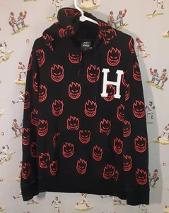 🛹 HUF x Spitfire Black Hoodie Men's Size Large Bighead Skateboard - Picture 1 of 13