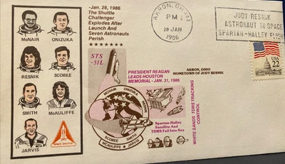 Shuttle STS-51-L Challenger Disaster J RESNIK HOMETOWN SLOGAN CANCEL 28 JAN 1986 - Image 1 of 4