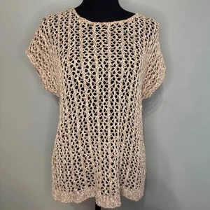 J.Jill Crocheted Linen Slouchy Mesh Shirt Top Size Small Gold Tan - Picture 1 of 8