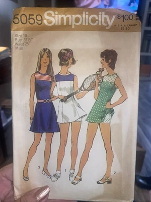 Vintage 1972 Simplicity 5059 Size 10 Tennis Dress & Shorts, Mini-Dress Cut - Image 1 of 4