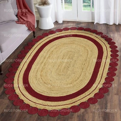 Oval Hand Braided 100%Jute Beige Area Rug Living Room Flat Weave Kilims 4x6 5x8 - Image 1 of 3