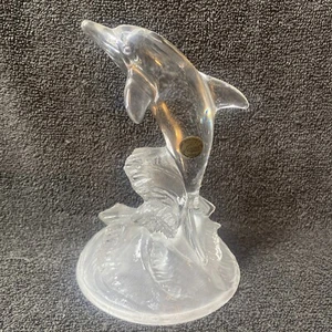 Cristal d'Arques Dolphin Clear Lead Crystal Figurine Frosted Glass Base France - Picture 1 of 8