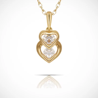 Colgante para mujer con dije de circonita cúbica de corazones entrelazados dobles de oro de 14K Foto 1 de 2