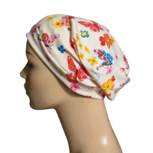 Floral Butterfly Slouch Stretch Knit Cap Alopecia Chemo Hat Hairloss Beanie - Picture 1 of 3
