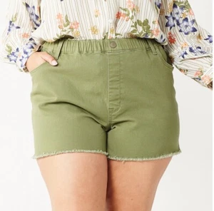 Olive Green Pull-On Twill Shorts Plus Size 24 W 5 Pocket Comfort Design NWT      - Picture 1 of 8