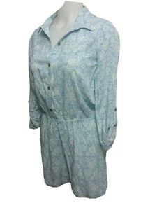 Art Glass JUNIOR'S NWOT X-LARGE 14/16 Blue Empire waist Rollup Sleeve Romper(#6m - Picture 1 of 5