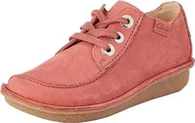 Clarks Funny Dream Womens Leather Lace Up Curved Wedge Shoes Dusty Rose Nubuck - Image 1 of 4