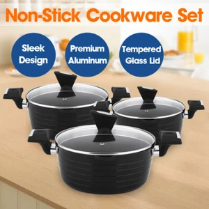 Monheim 6pc Nonstick Cookware Set Casserole Pot Stockpot Glass Lid Induction - Picture 1 of 8