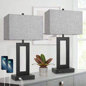 Set of 2 Modern Touch Control Table Lamps with 2 USB Ports, 22’’ Large Bedside N - Picture 1 of 12