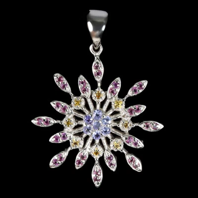 925 Sterling Silber Anhänger Rund Tansanit Rhodolith Saphir Edelstein Schmuck - Bild 1 von 4