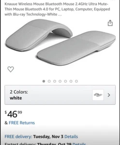 Wireless Bluetooth 4.0 Mouse White 2.4 GHz Ultra-Mute Thin NIB - Picture 1 of 10