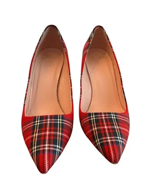 Zapatos de salón J.Crew Elsie rojos Stewart tartán a cuadros talla 9 Foto 1 de 4